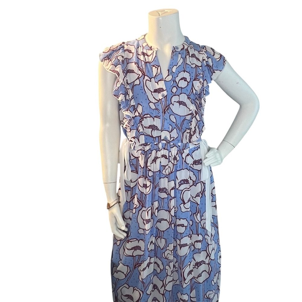 Ted Baker Blue Floral Tindraa Tie Midi Dress in Croatia Pattern Cottagecore